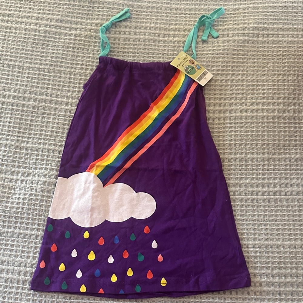 Purple Dress with Rainbow and Cloud Design